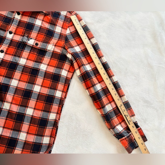 American Eagle Men’s Shirt Athletic Fit Flannel Orange Blue Plaid Cotton Size XL - Picture 5 of 9